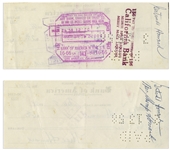 Moe Howard Lot of Two Checks Signed, Both Made Out to Shemp's Wife Gertrude Howard -- Dated 5 February 1958 and 8 March 1958 -- -- Measure 7'' x 3'' -- Very Good Condition
